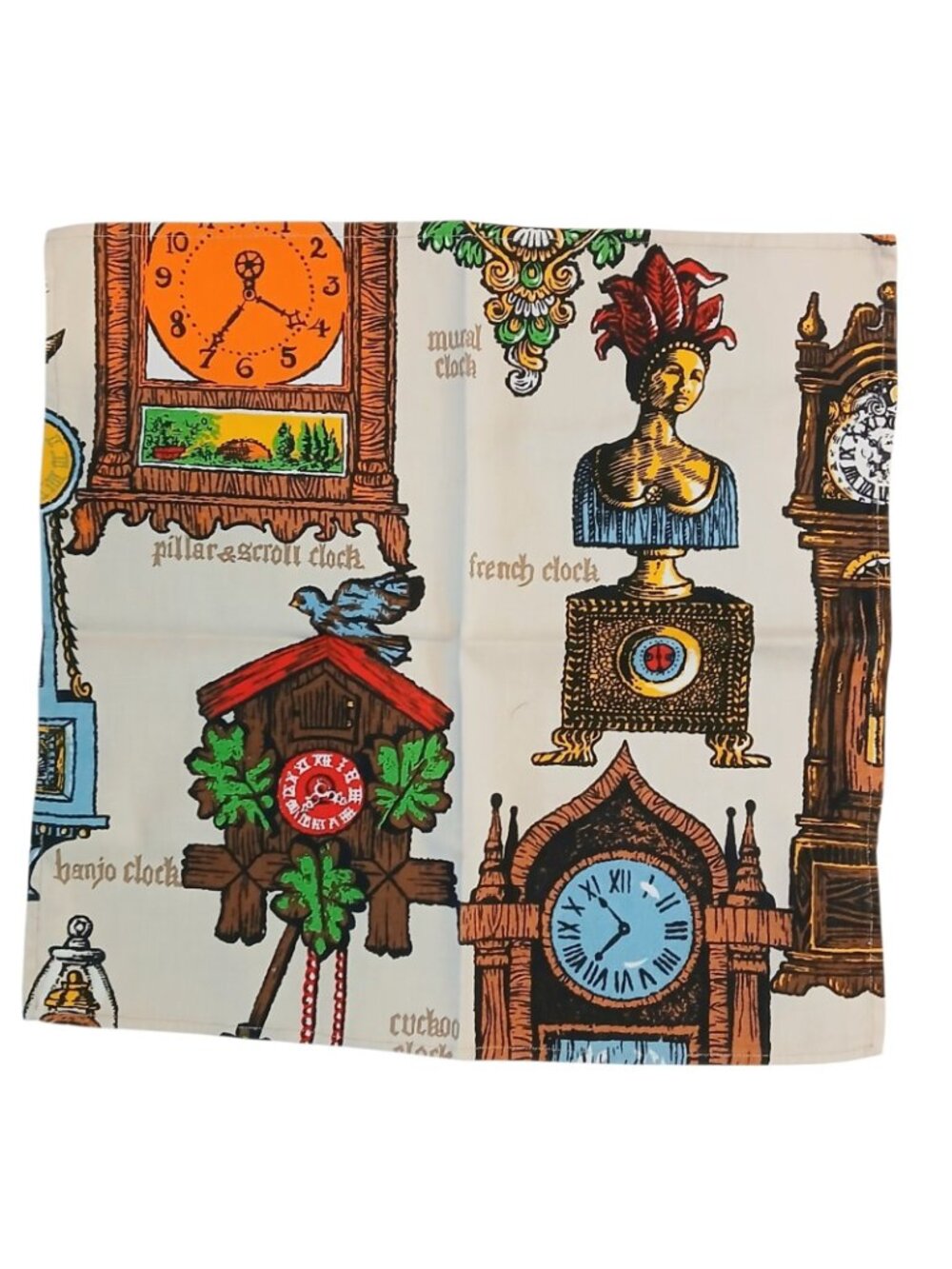 Retro Clock Cloth Napkins Set of 5 Novelty Timepiece Print 15x14.5 - Picture 3 of 8